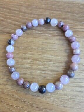 Rhodonite & Rose Quartz Beads Stretch Bracelet - Hand Crafted